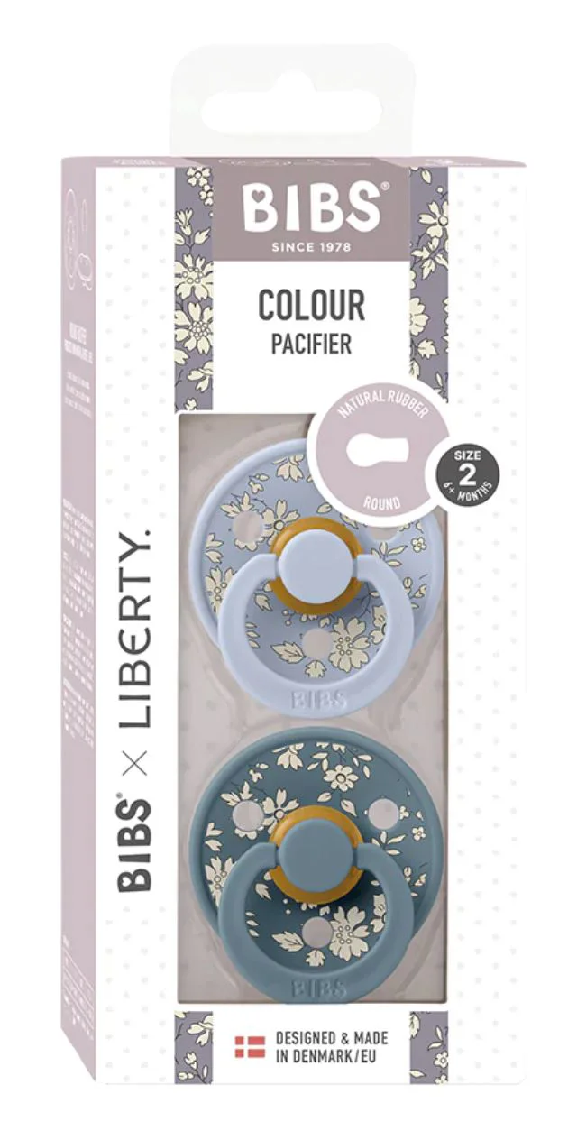 Set 2 suzete rotunde din latex BIBS LIBERTY Colour Capel - Dusty Blue Mix (6-18 luni)