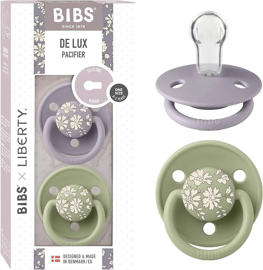 Набор из 2-х круглых силиконовых пустышек BIBS LIBERTY De Lux Capel - Sage Mix (0-36 мес) foto
