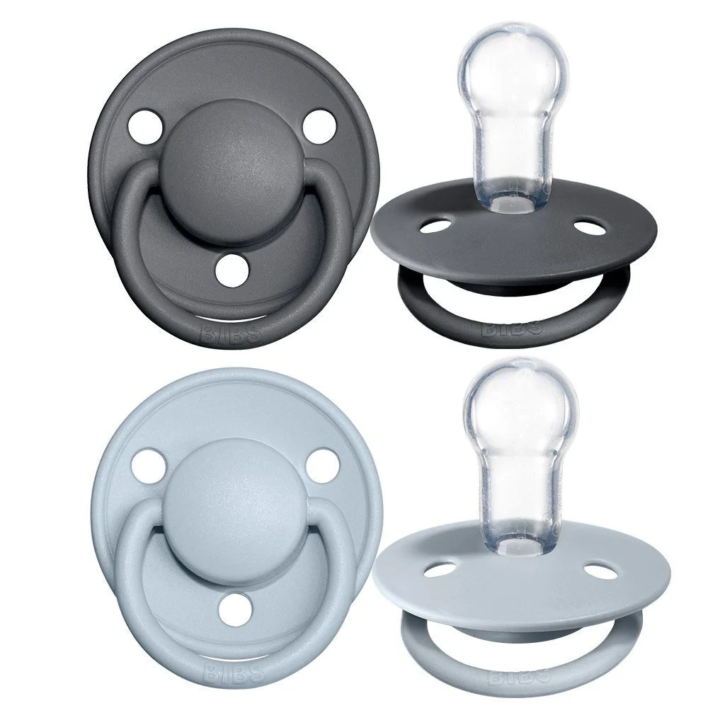 Set 2 suzete rotunde din silicon BIBS De lux Iron/Baby Blue (0-36 luni)