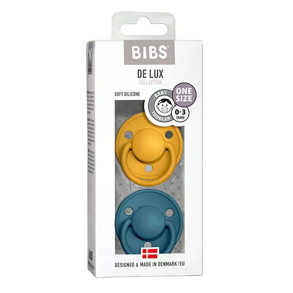 Set 2 suzete rotunde din silicon BIBS De lux Mustard/Petrol (0-36 luni) foto