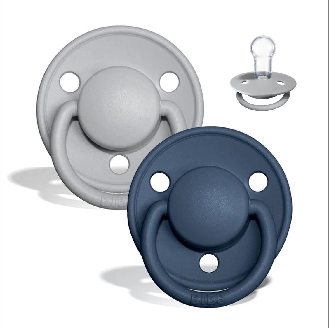 Set 2 suzete rotunde din silicon BIBS De lux Cloud/Steel Blue (0-36 luni)