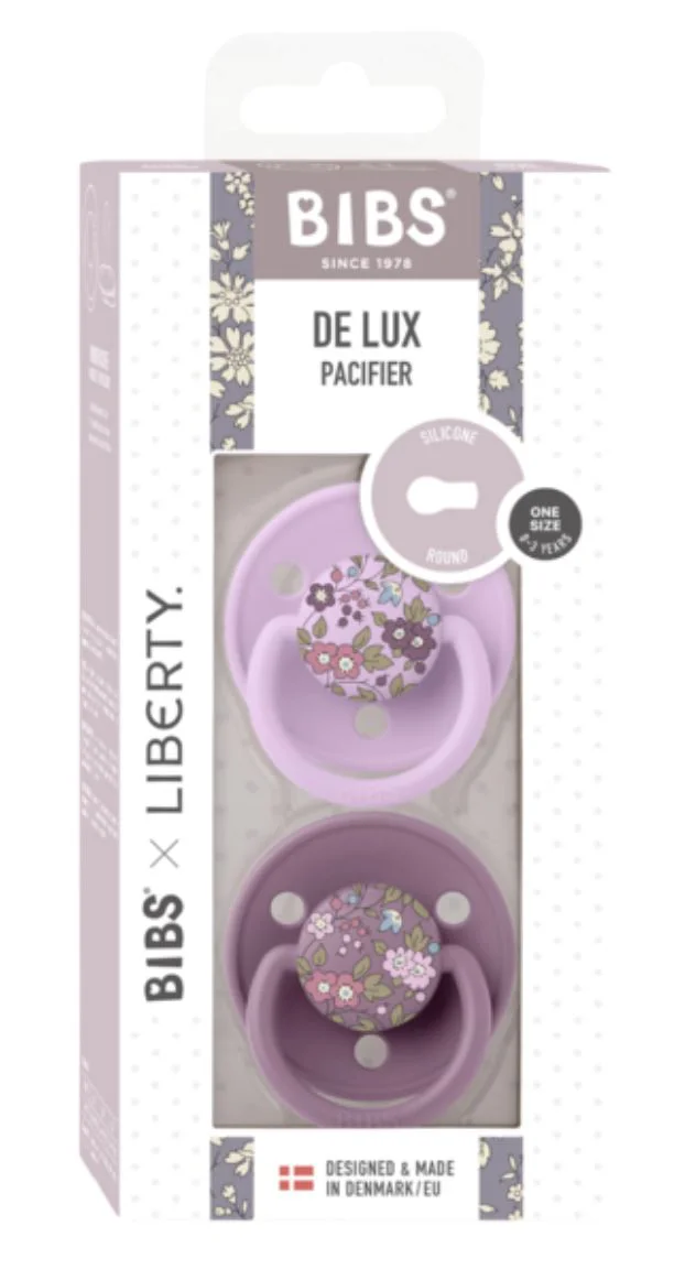 Set 2 suzete rotunde din silicon BIBS LIBERTY De Lux Chamomile Lawn - Mauve Mix (0-36 luni)