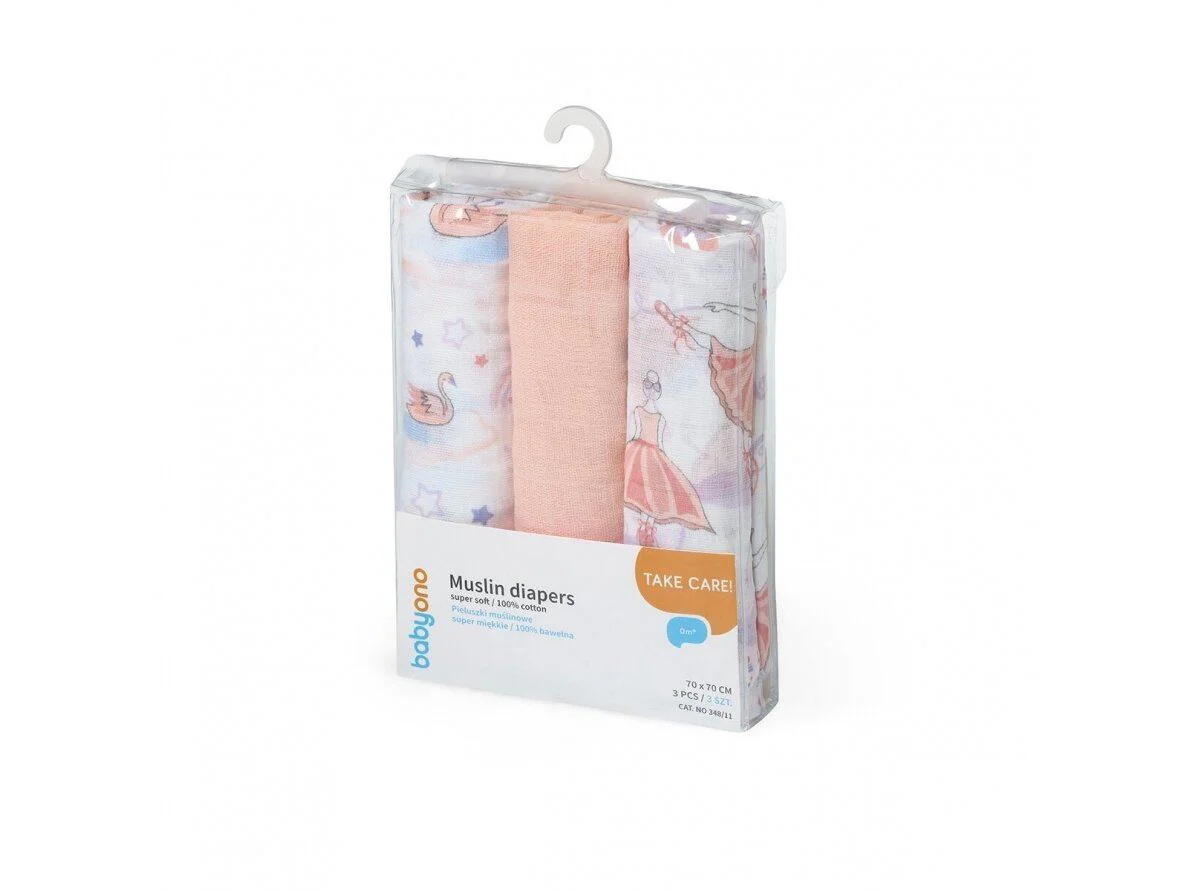 Pelinci de muselina super moale BabyOno Roz, 3 buc.
