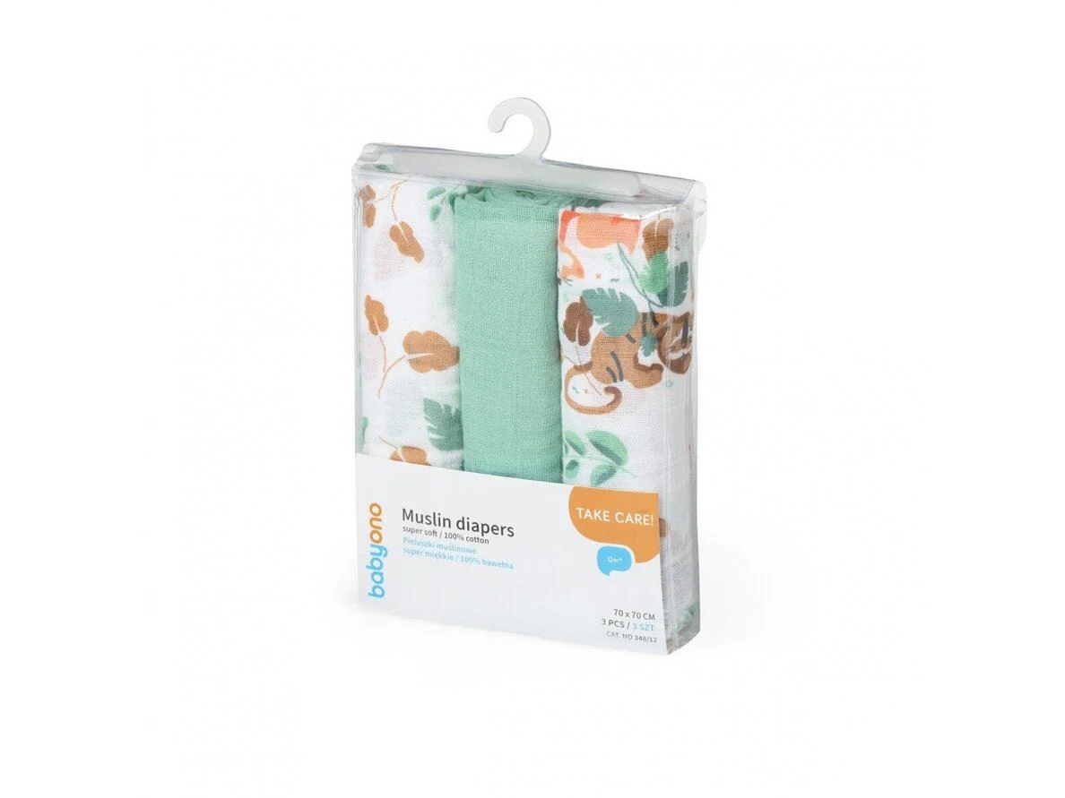 Pelinci de muselina super moale BabyOno Verde, 3 buc.