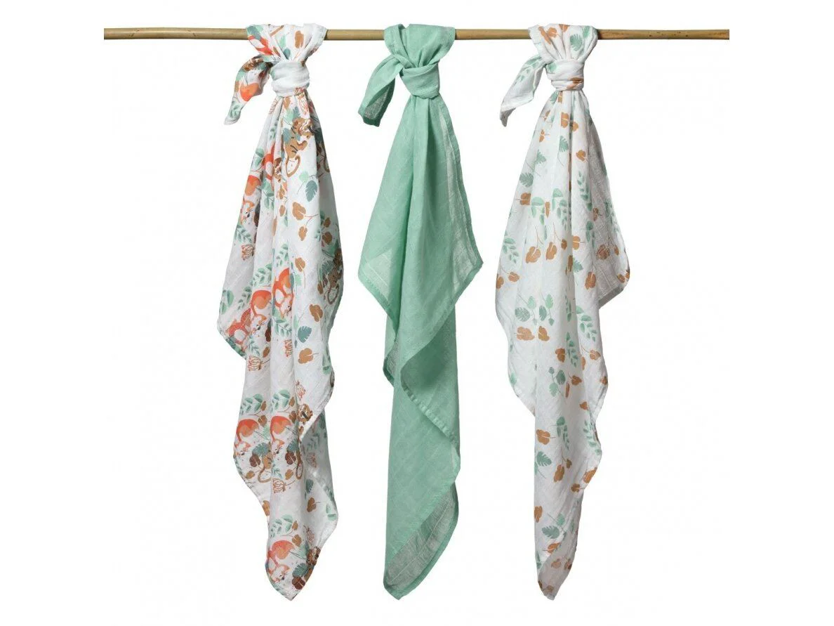 Pelinci de muselina super moale BabyOno Verde, 3 buc.