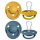 Set 2 suzete rotunde din silicon BIBS De lux Mustard/Petrol (0-36 luni)