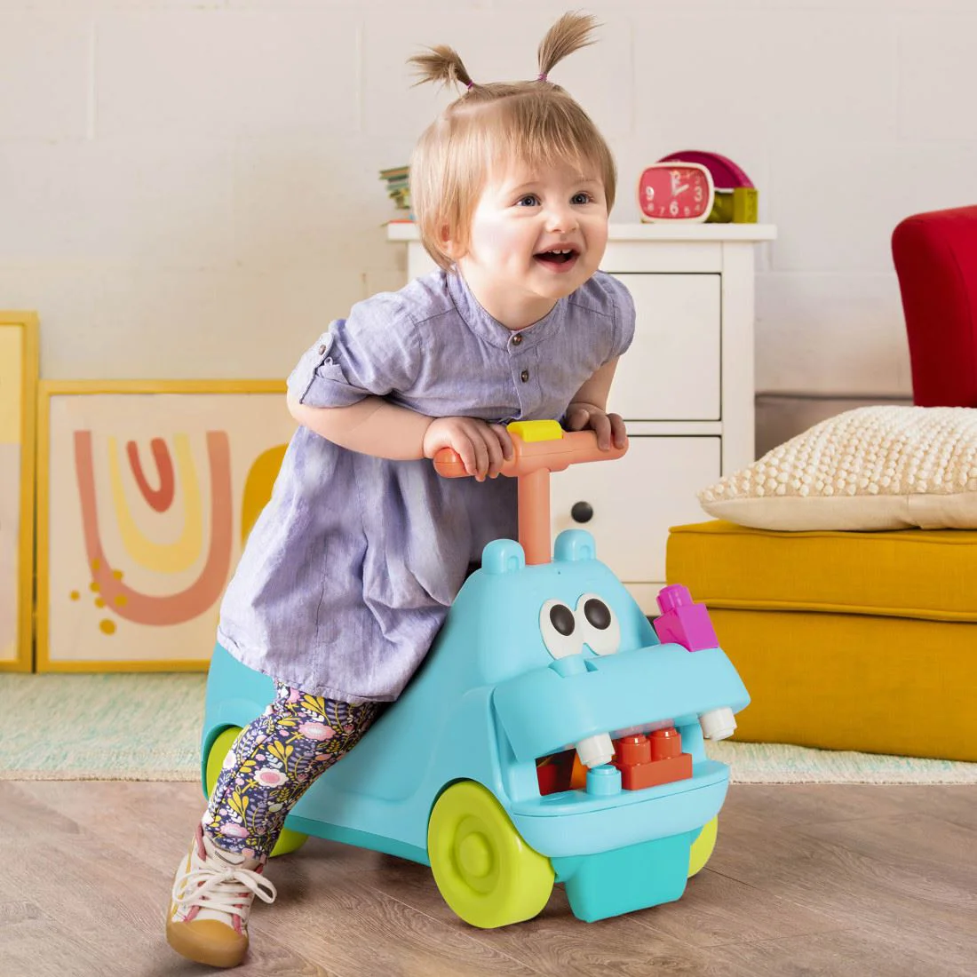 Tolocar muzical Battat cu constructor, Hippo foto