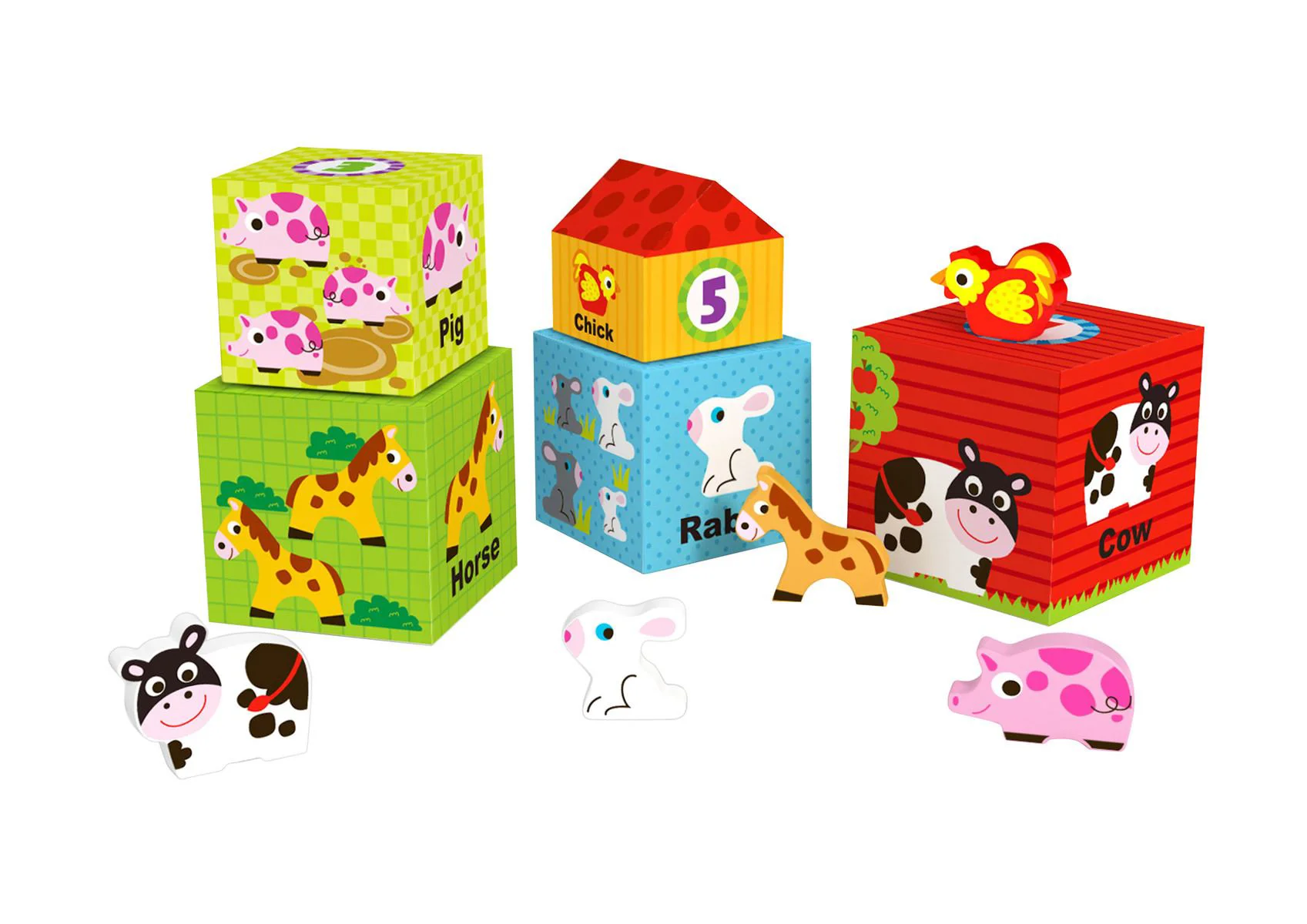 Set de joaca din lemn Tooky Toy Piramida cu animale