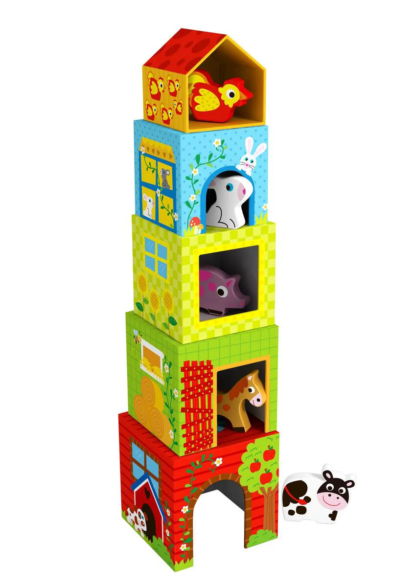 Set de joaca din lemn Tooky Toy Piramida cu animale foto