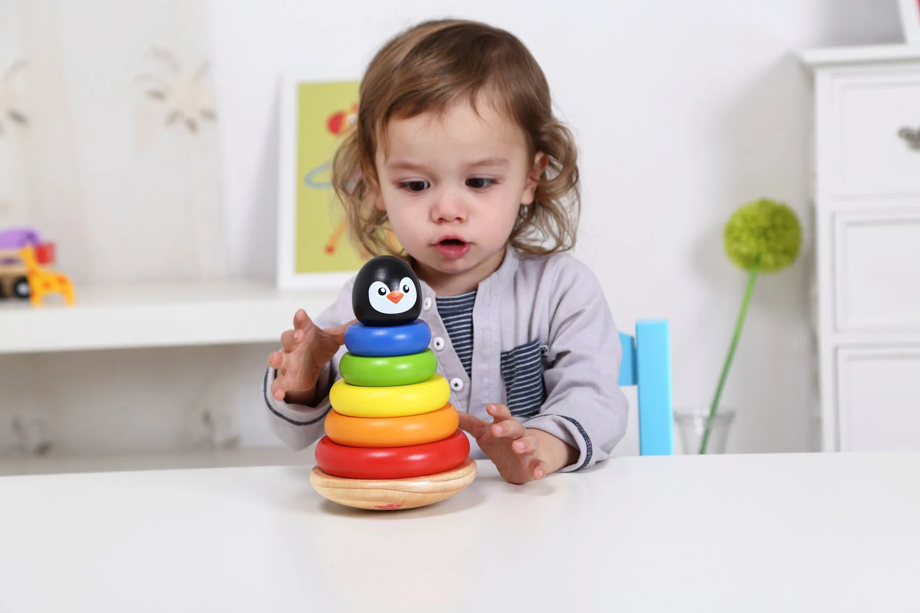 Piramida din lemn Tooky Toy Pinguin foto
