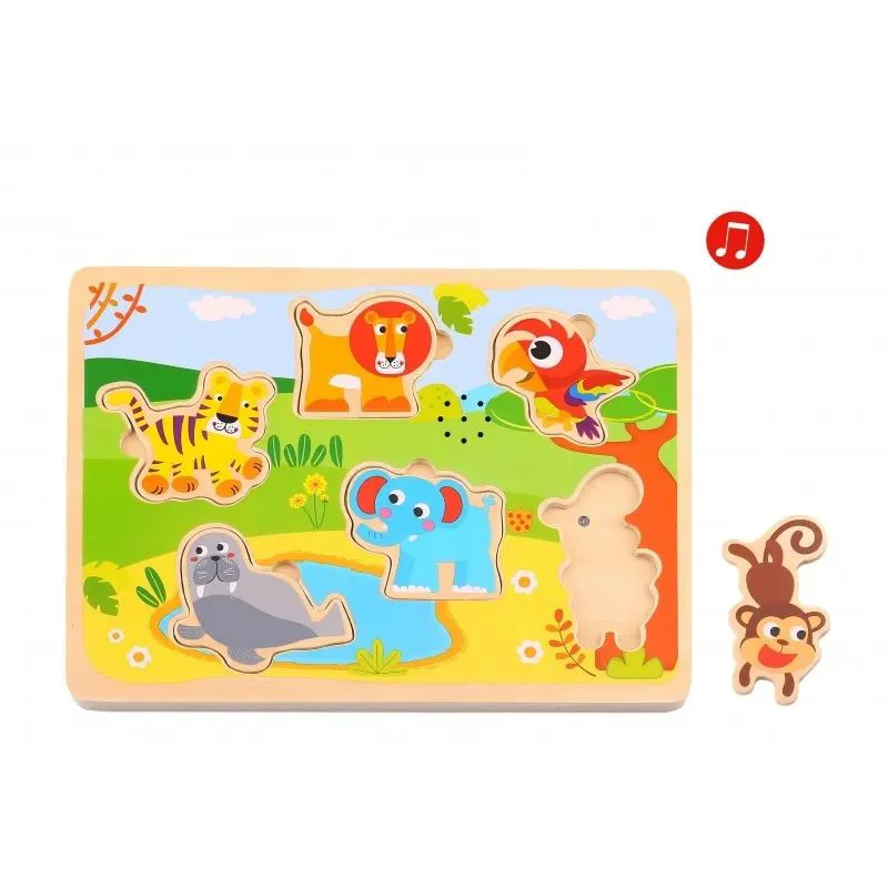 Puzzle din lemn Tooky Toy Animalute sonore