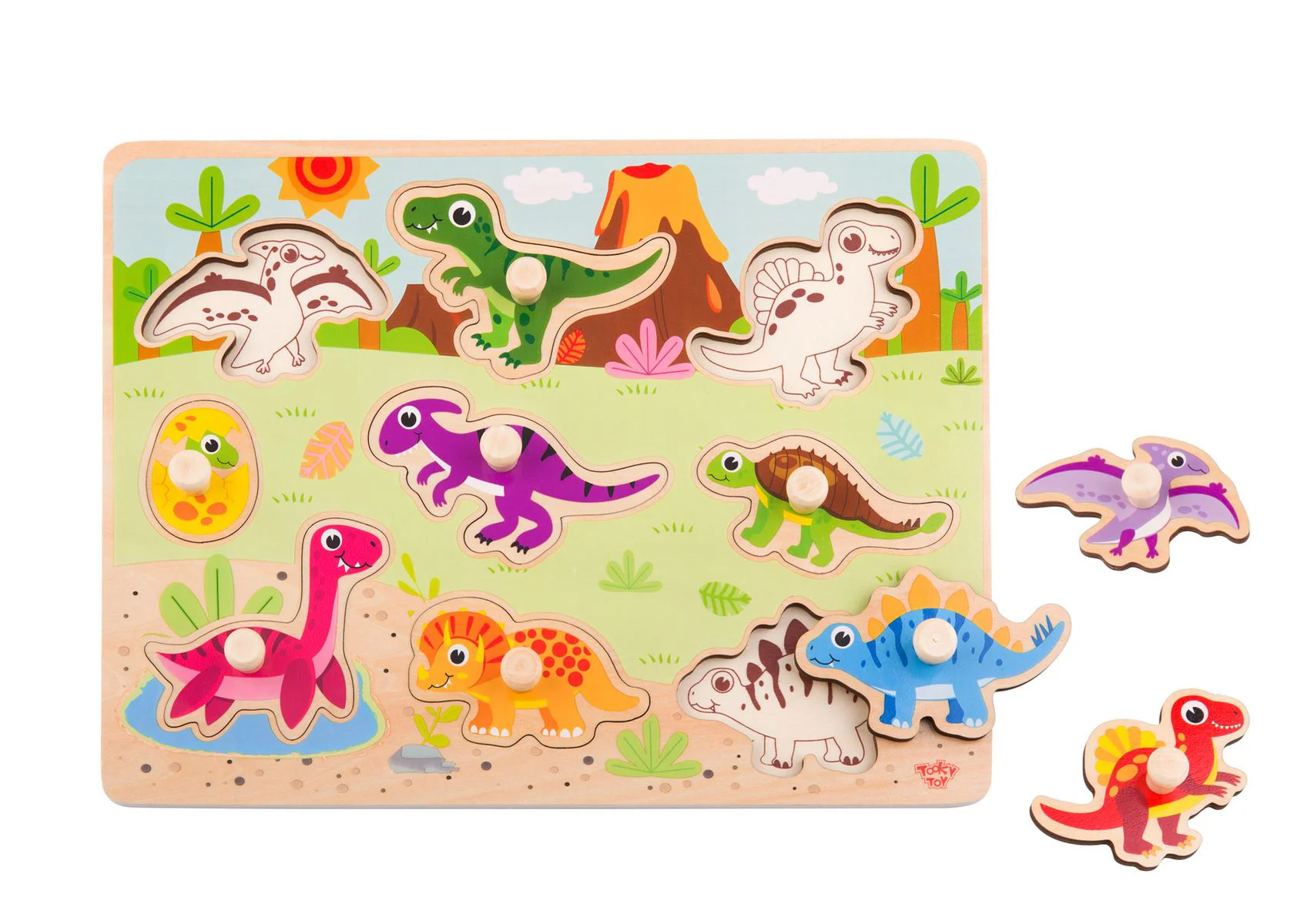 Puzzle din lemn Tooky Toy Dinozauri foto