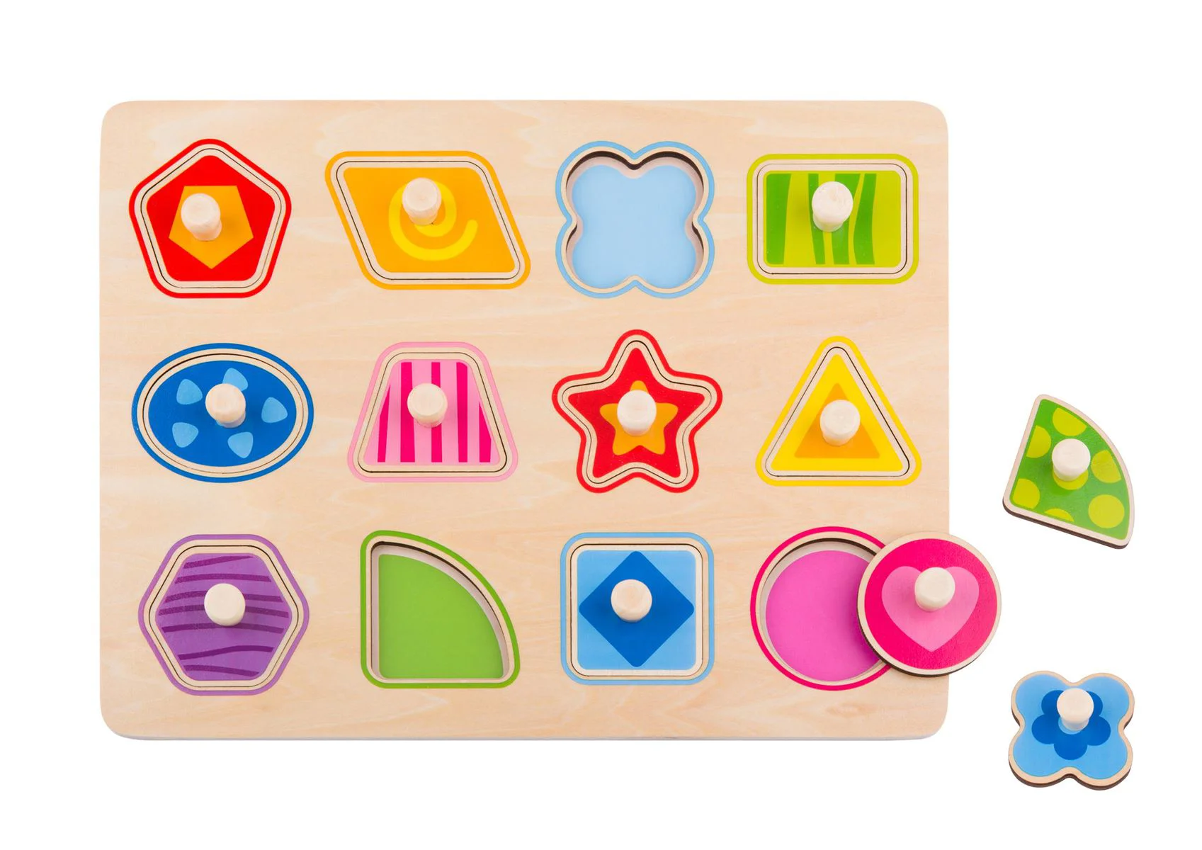 Puzzle din lemn Tooky Toy Figuri cu maner, 12 el. foto