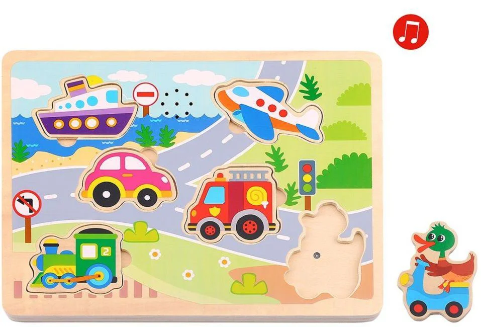 Puzzle din lemn Tooky Toy Automobile muzicale foto