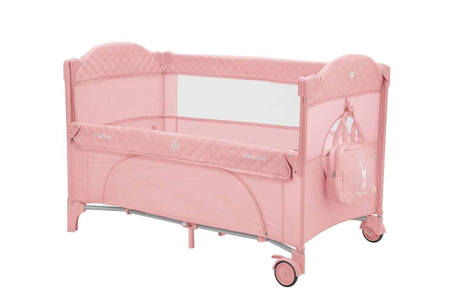 Patut pliabil cu 2 nivele KikkaBoo Milky Way Pink foto