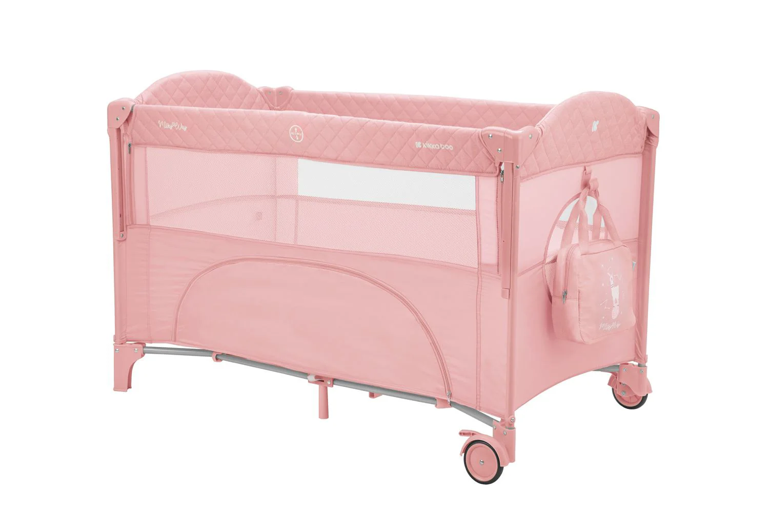 Patut pliabil cu 2 nivele KikkaBoo Milky Way Pink foto