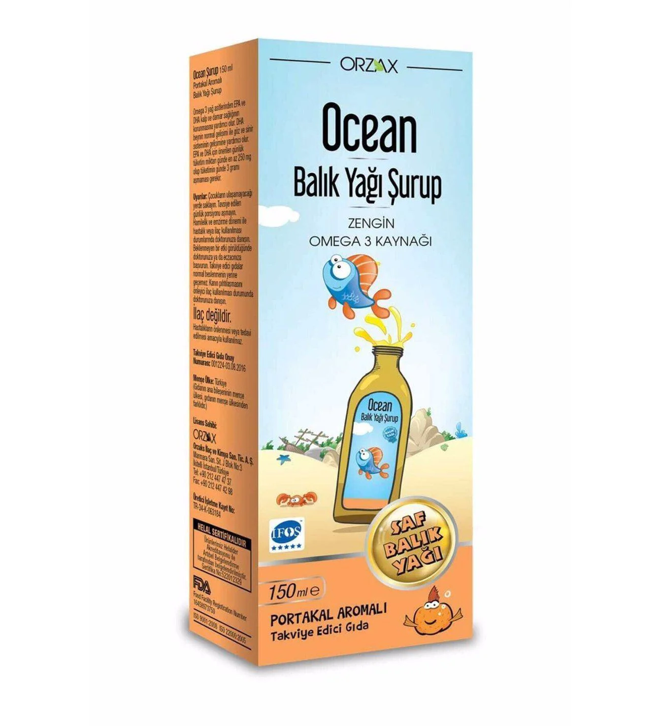 Сироп Orzax Ocean Omega 3  с ароматом апельсина, 150 мл