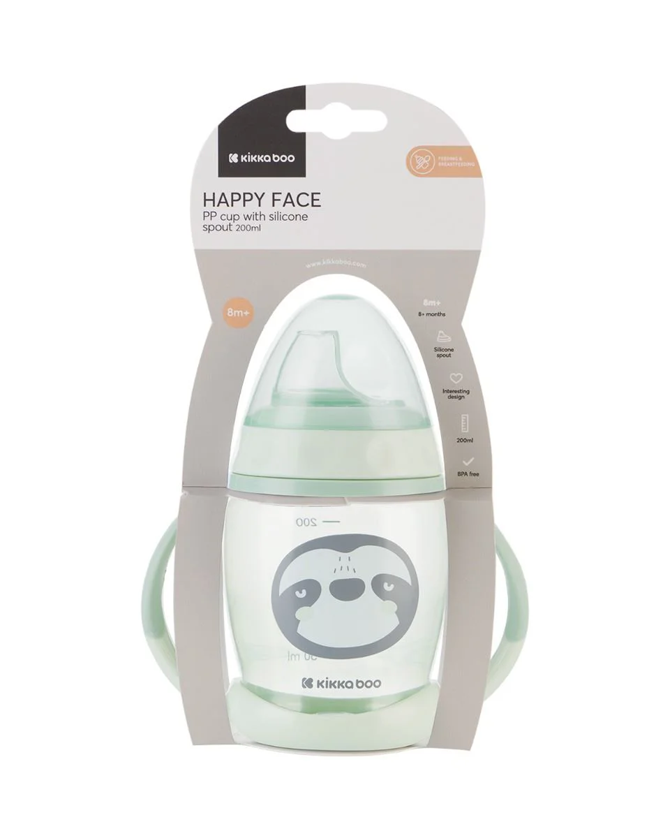 Поильник с мягким носиком и ручками KikkaBoo Happy Face Mint, 200 мл