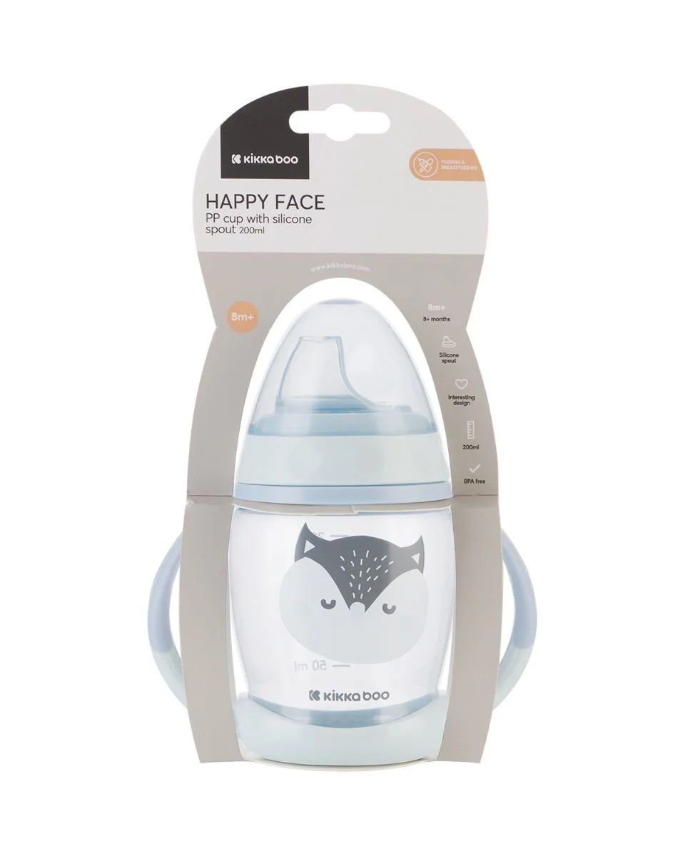 Canuta cu nasuc moale si manere KikkaBoo Happy Face Blue, 200 ml