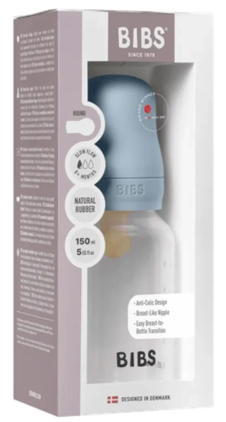 Пластиковая антиколиковая бутылочка BIBS Baby Blue с латексной соской 0+ месяца, 150 мл