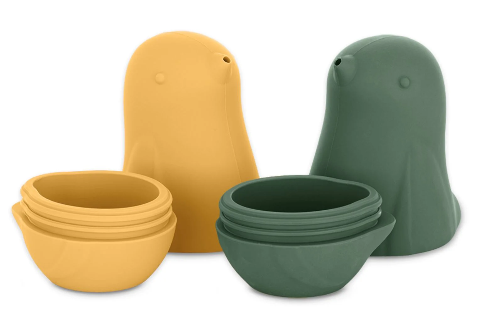 Jucarii de baie din silicon Petite&Mars Love birds Ochre Green