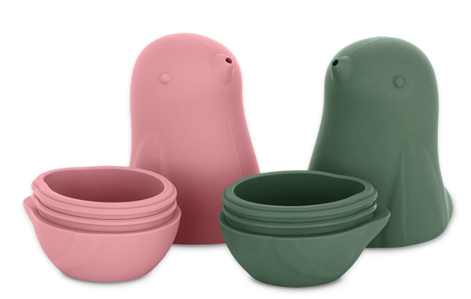 Jucarii de baie din silicon Petite&Mars Love birds Rose Green