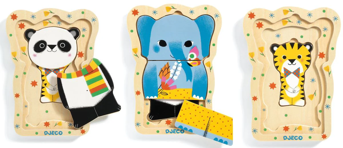 Puzzle din lemn in 3 straturi Djeco Lucky & Co foto