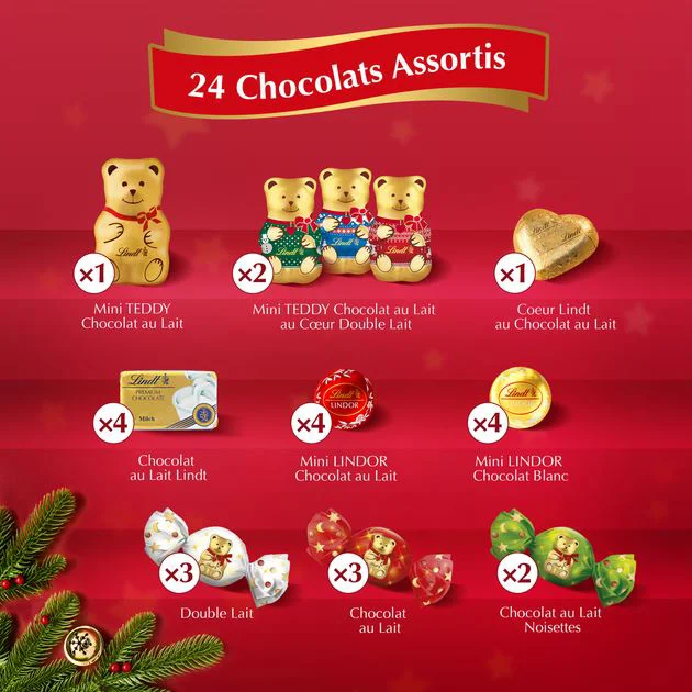 Advent calendar Lindt cu ursuleti Xmas, 170 g