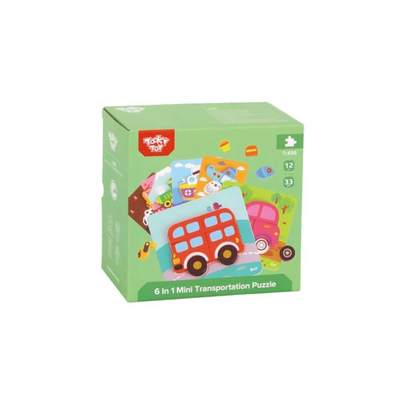 Деревянный пазл 6 в 1 Tooky Toy Транспорт, 33 эл.