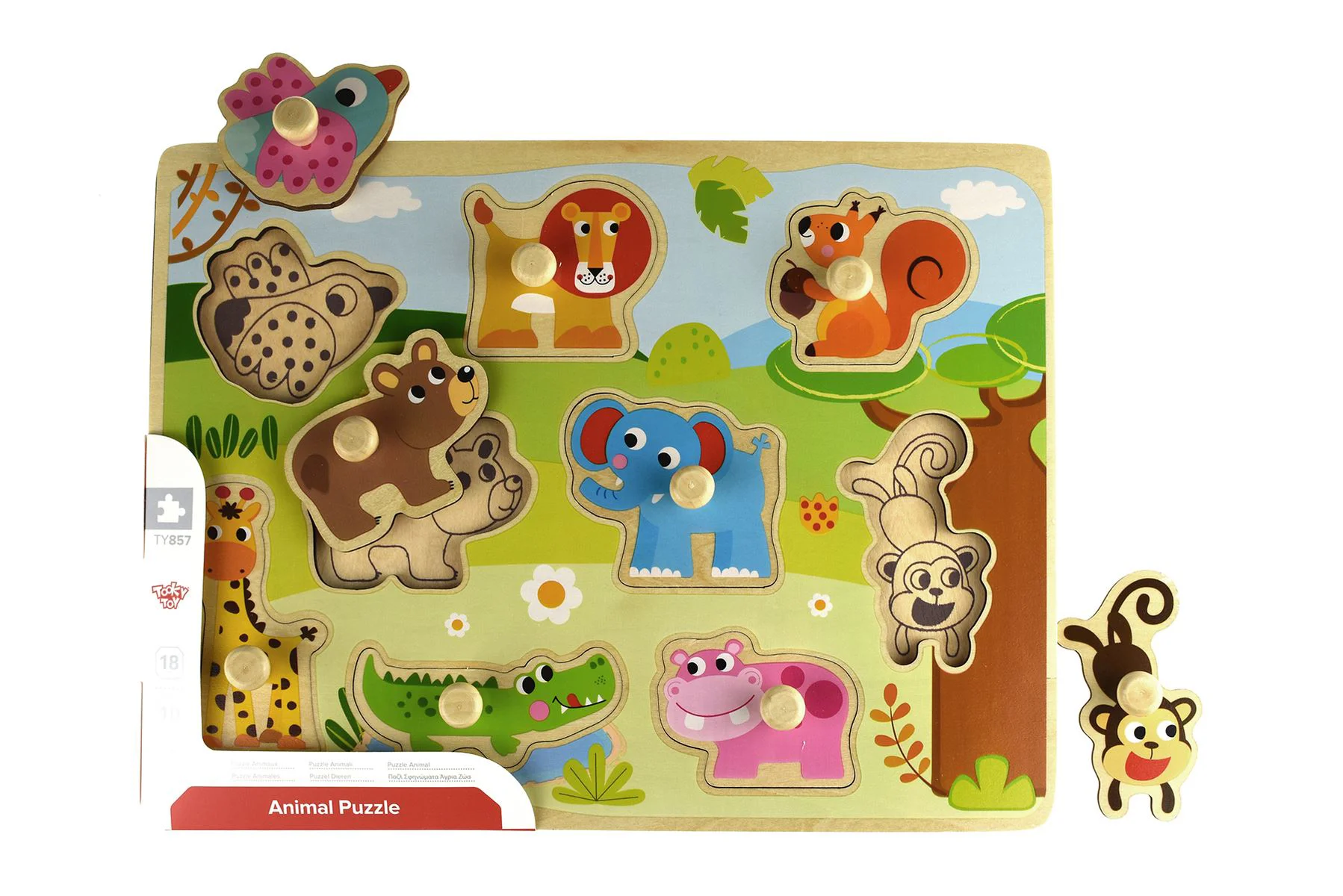 Puzzle din lemn Tooky Toy Animalute, 10 el.