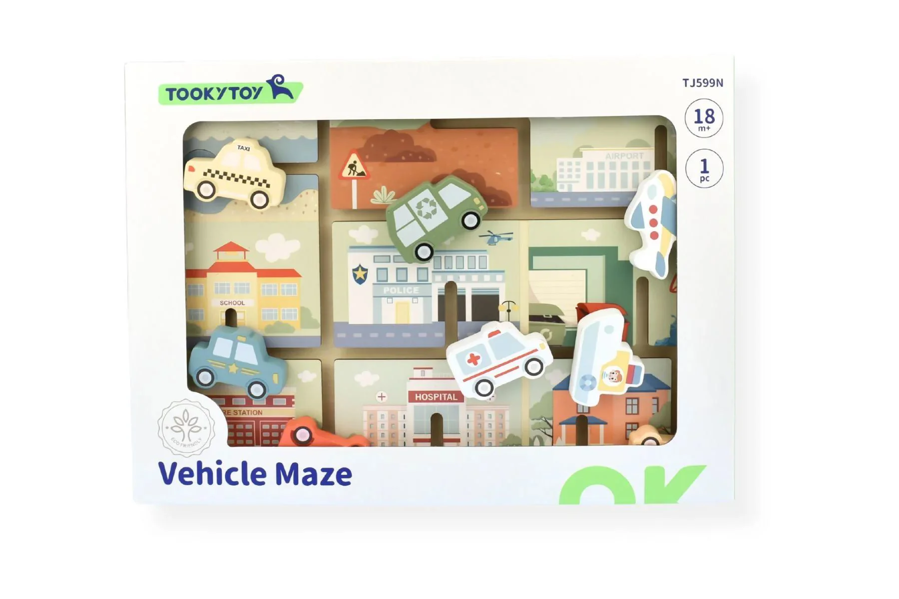Деревянный пазл Tooky Toy с автомобилями Лабиринт