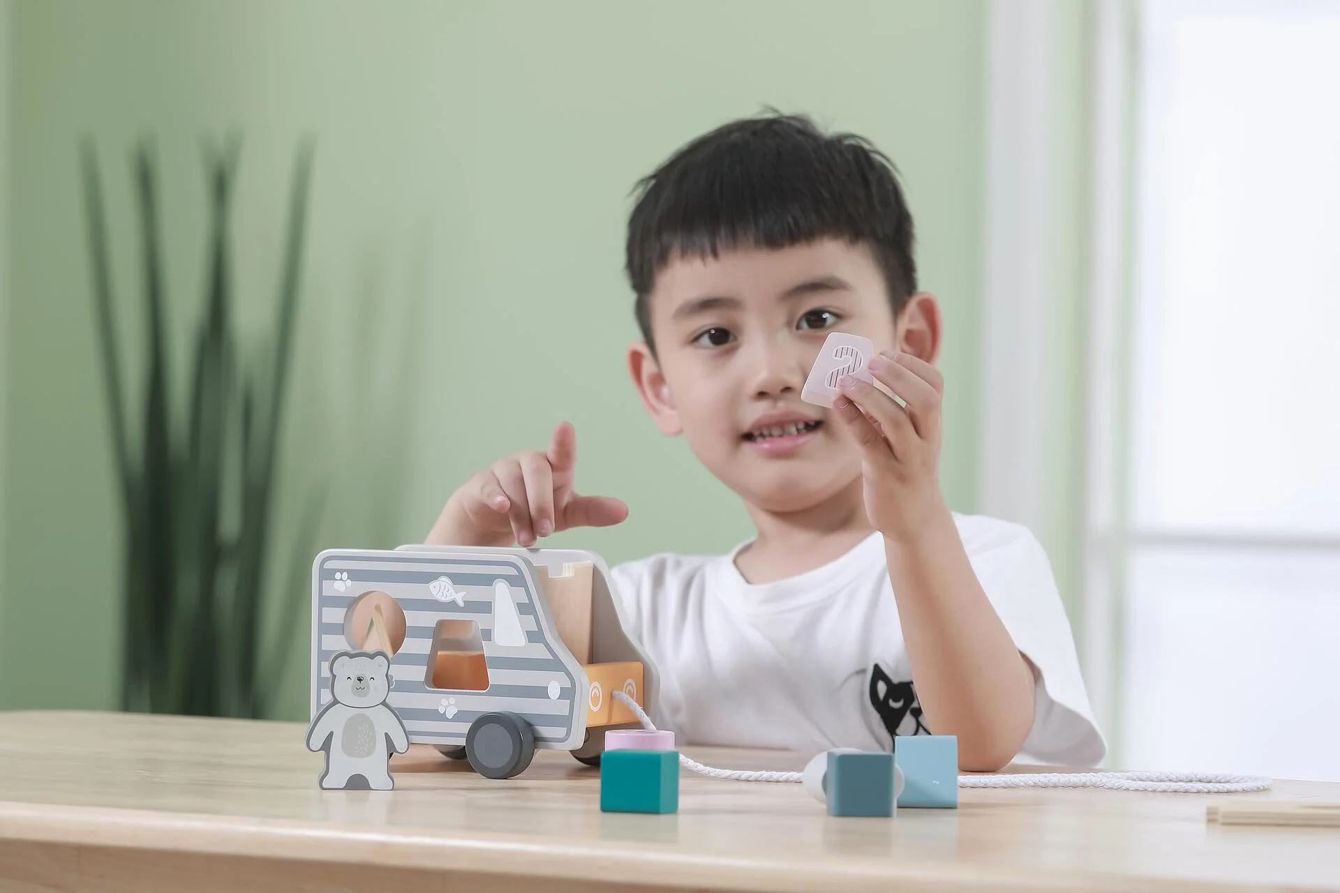 Деревянный игрушечный грузовик Pull-Along Shape Sorting Truck PolarB foto