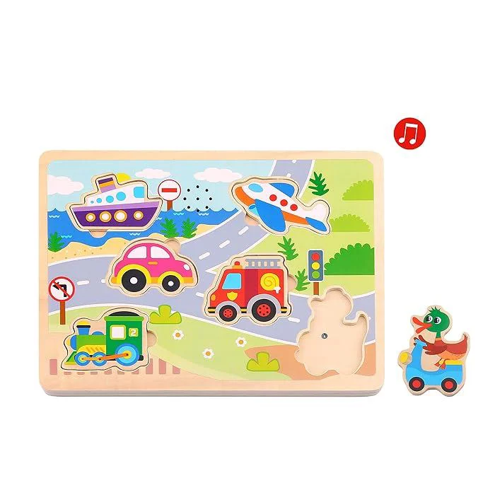 Puzzle din lemn cu sunet Tooky Toy Transport