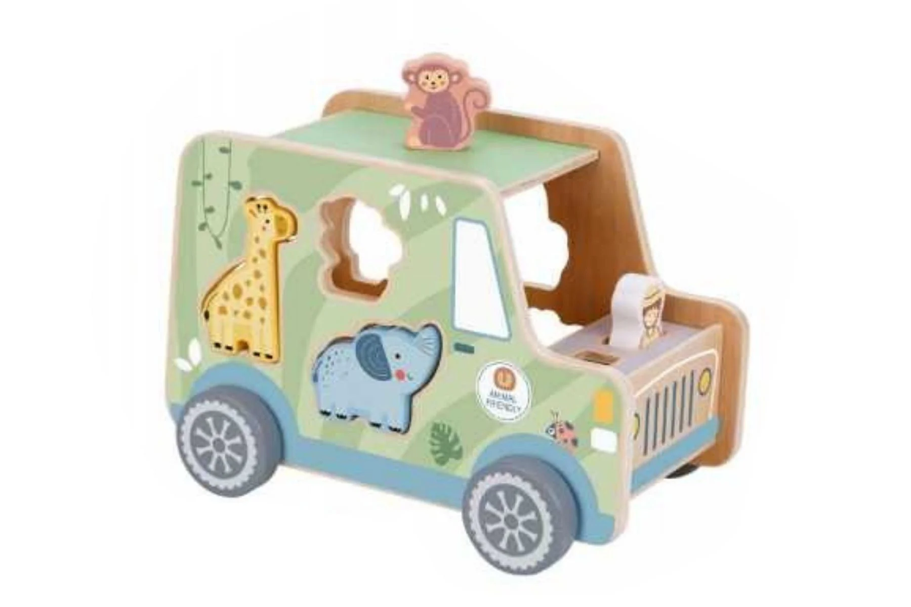 Sorter din lemn Tooky Toy Jeep cu animale, 9 el. foto