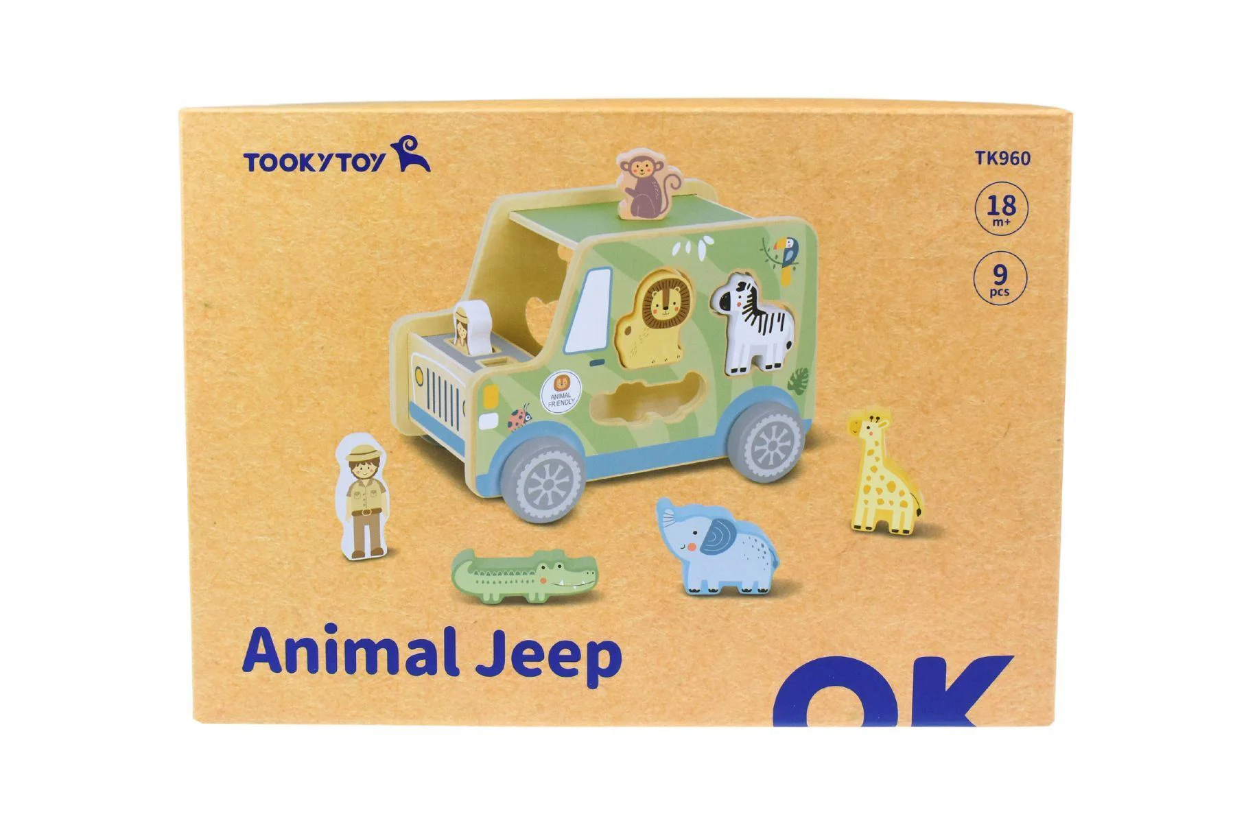 Sorter din lemn Tooky Toy Jeep cu animale, 9 el. foto