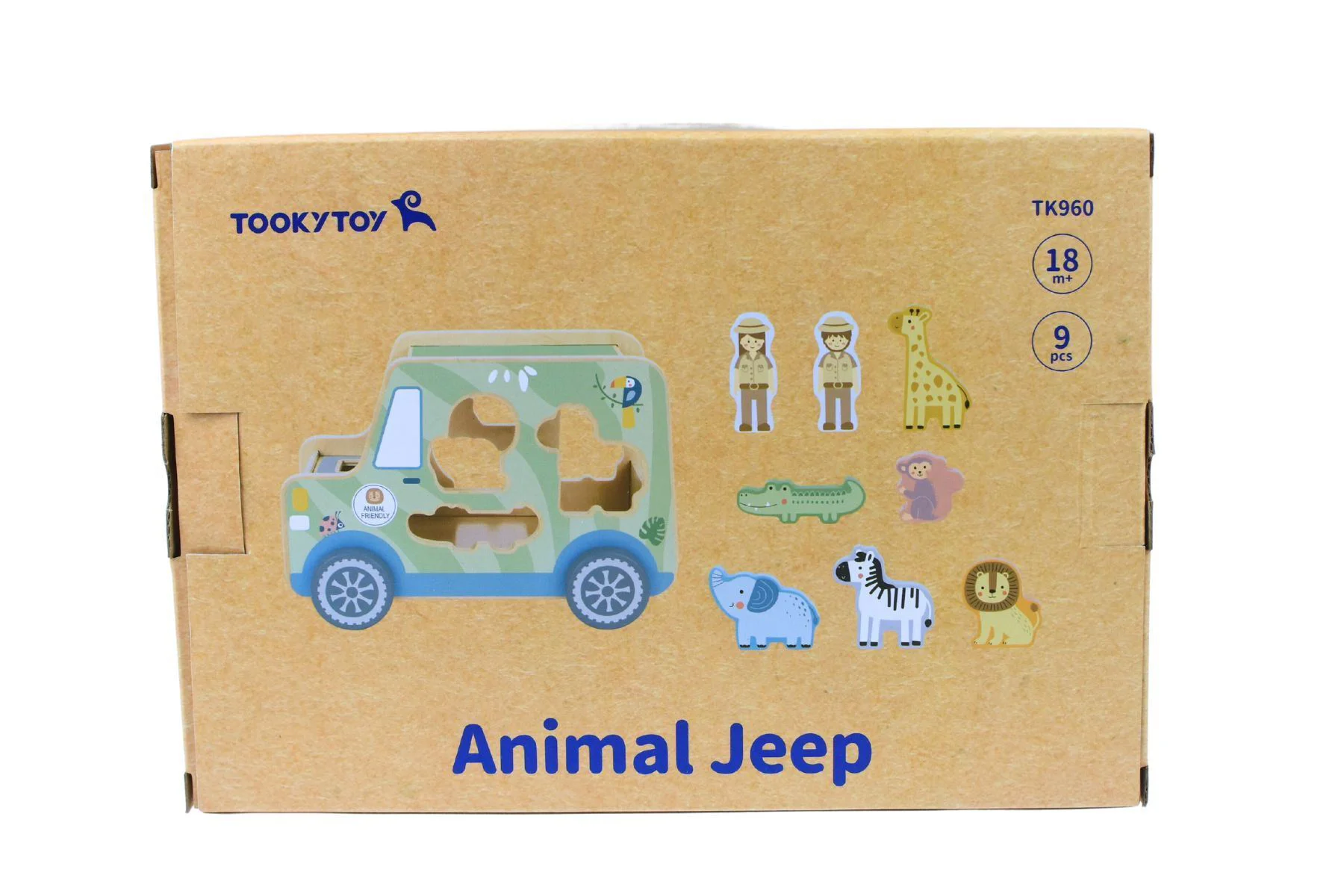 Sorter din lemn Tooky Toy Jeep cu animale, 9 el. foto