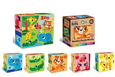 Cuburi din lemn Kids Hits Zoo Puzzle