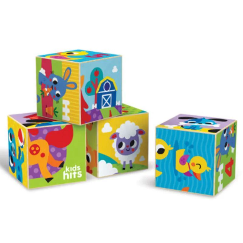 Cuburi din lemn puzzle Kids Hits Farm