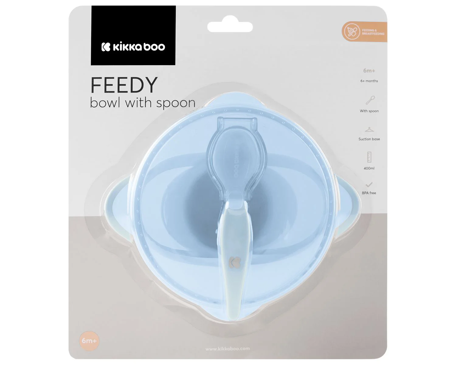Bol cu ventuza si lingura KikkaBoo Feedy Blue