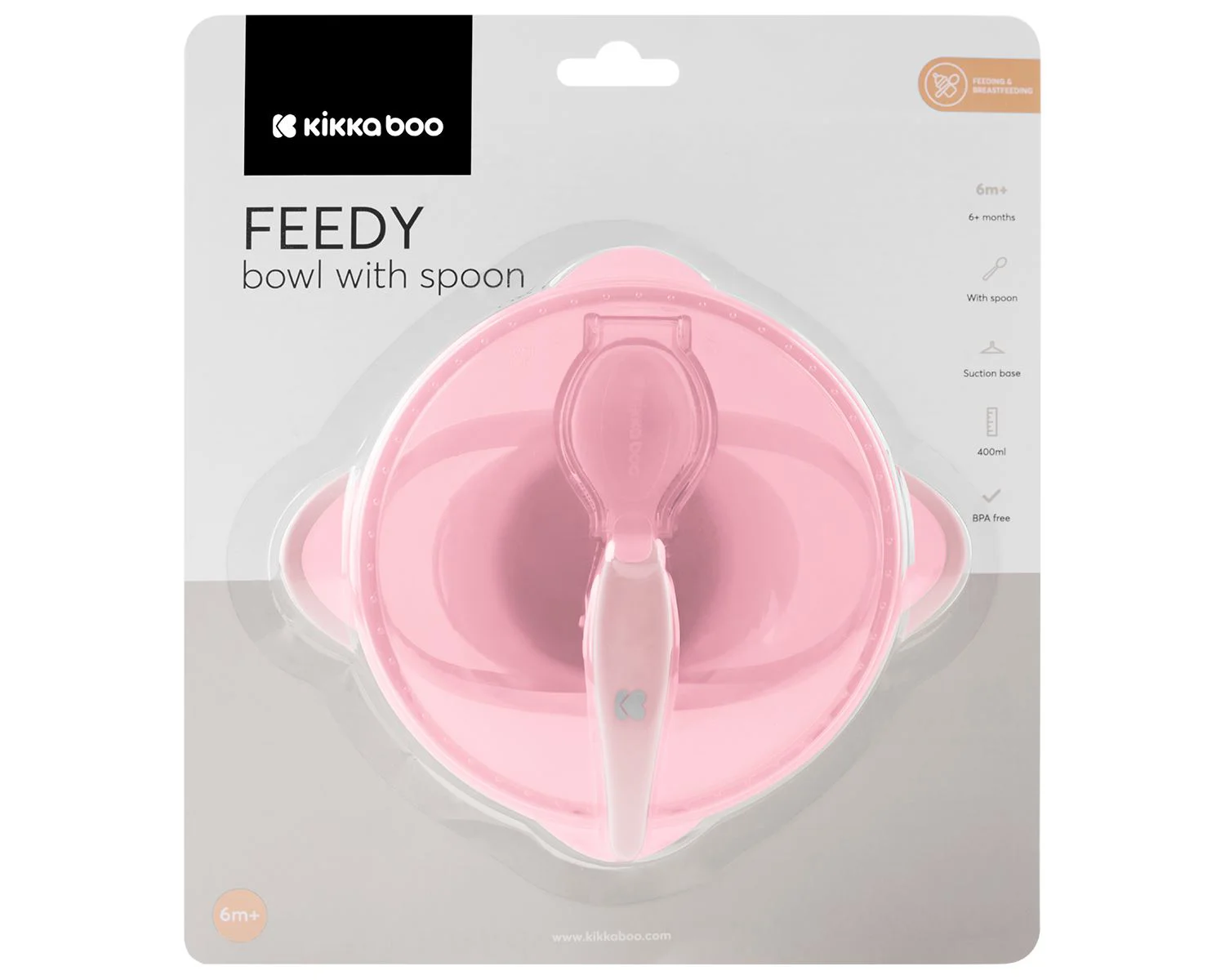 Bol cu ventuza si lingura KikkaBoo Feedy Pink