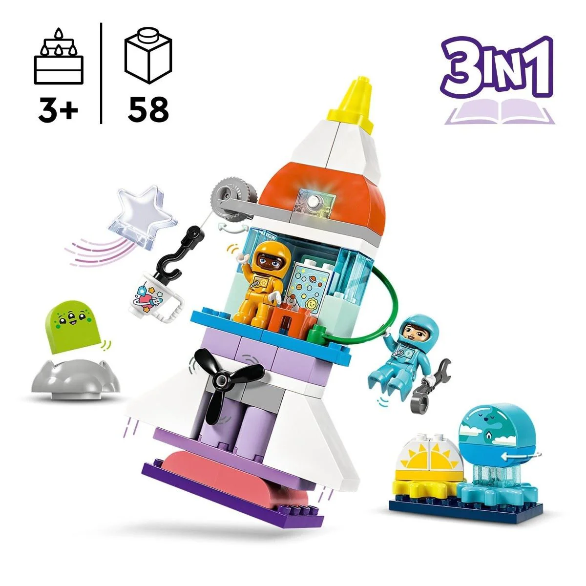 Set de constructie 3 in 1 LEGO Duplo Aventura cu naveta spatiala, 58 el. foto