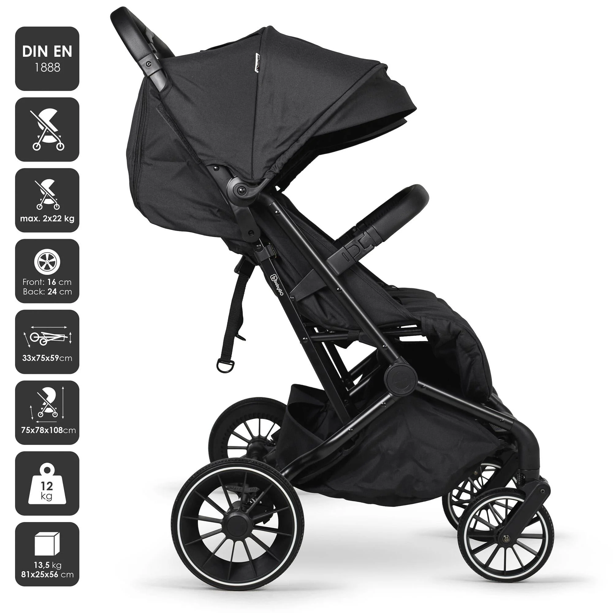 Carucior pentru gemeni BabyGo GoTwice Black