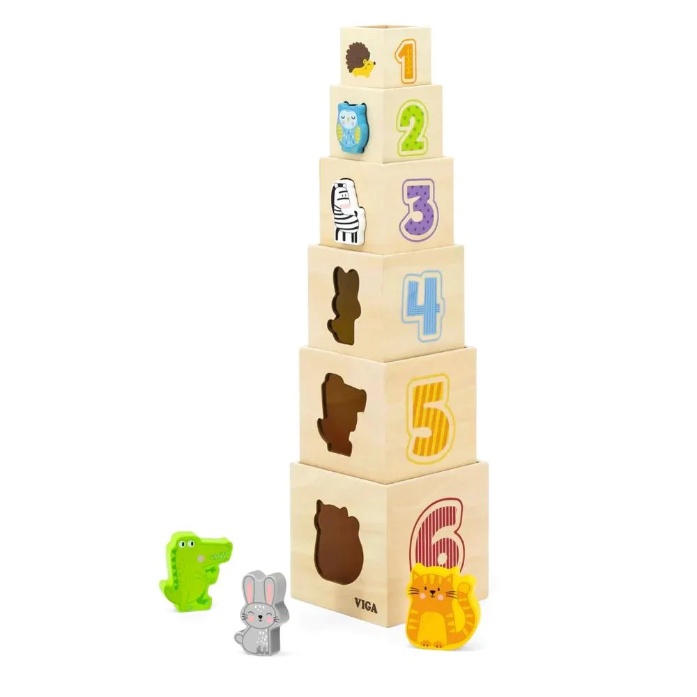Piramida din lemn Viga Toys Ne jucam si invatam foto