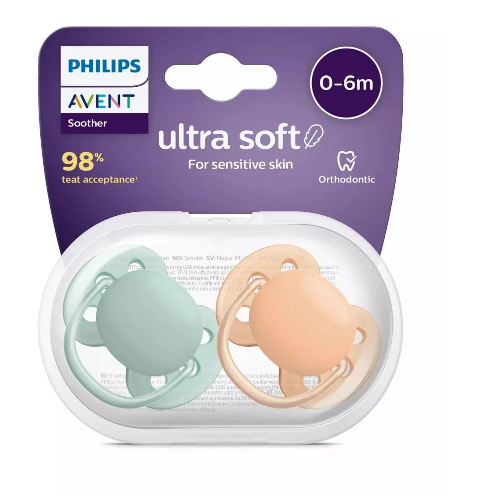 Suzeta din silicon Philips Avent Ultra Soft Girl portocalie si verde (0-6 luni), 2 buc. foto