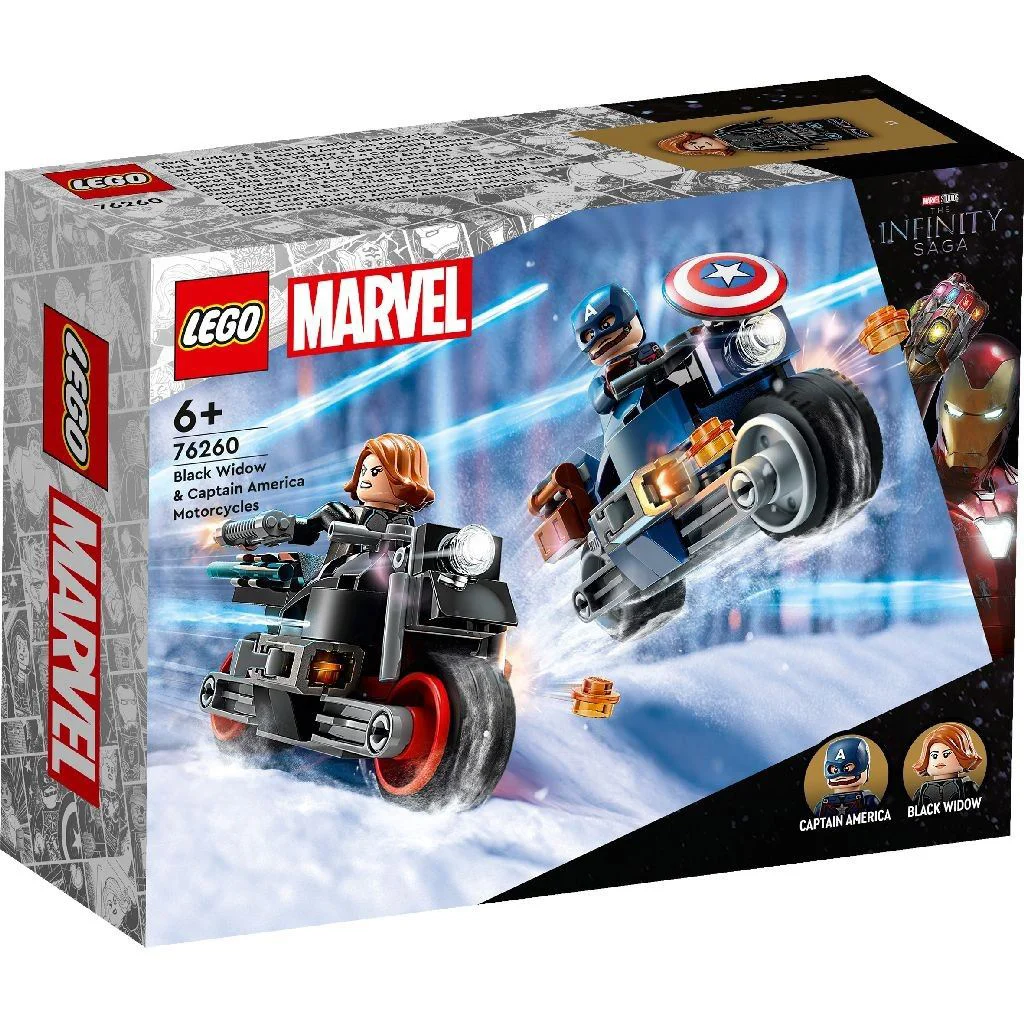 Set de constructie LEGO Marvel Motocicletele lui Black Widow si Captain America, 130 el. foto