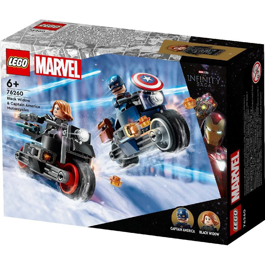 Set de constructie LEGO Marvel Motocicletele lui Black Widow si Captain America, 130 el. foto