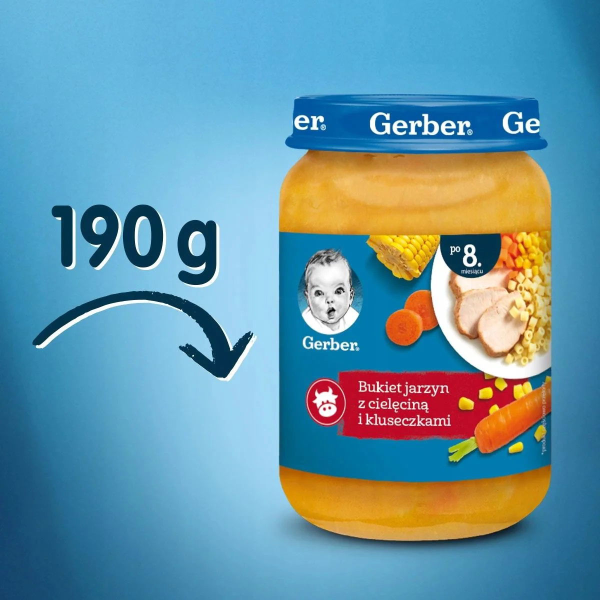 Пюре Gerber Микс из овощей с телятиной и пастой (8+ мес.), 190 г.