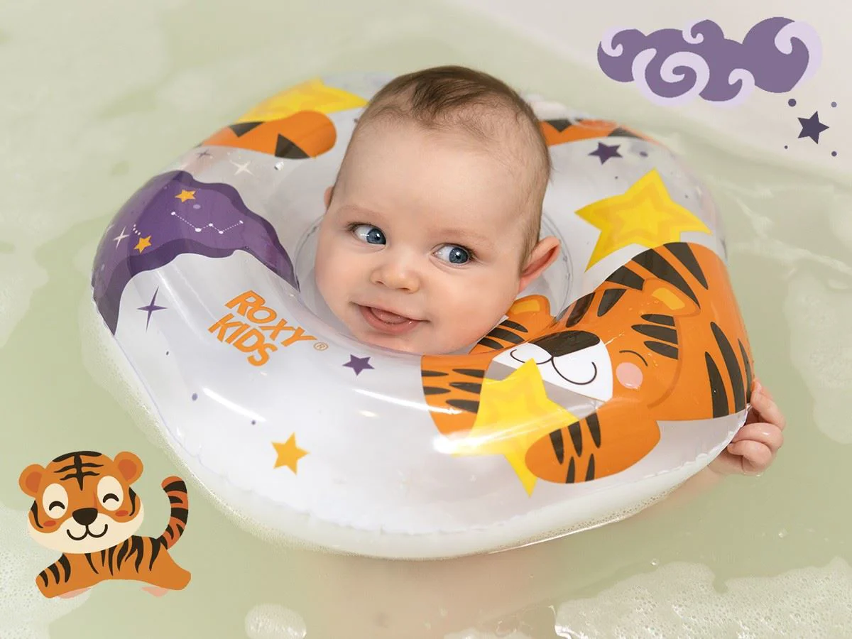 Colac pentru inot pe gat Roxy Kids Tiger Star, 3-18 kg