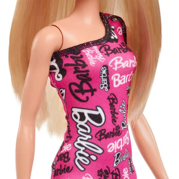 Кукла Barbie Fashion с белыми волосами и розовым платьем с принтом
