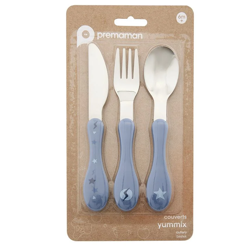 Set tacamuri din inox Premaman Yummix Albastre (6+ luni), 3 buc.